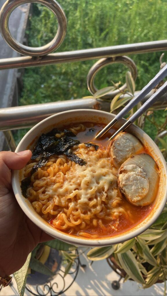 I made shin ramyeon with ggim, cheese and mayak eggs
