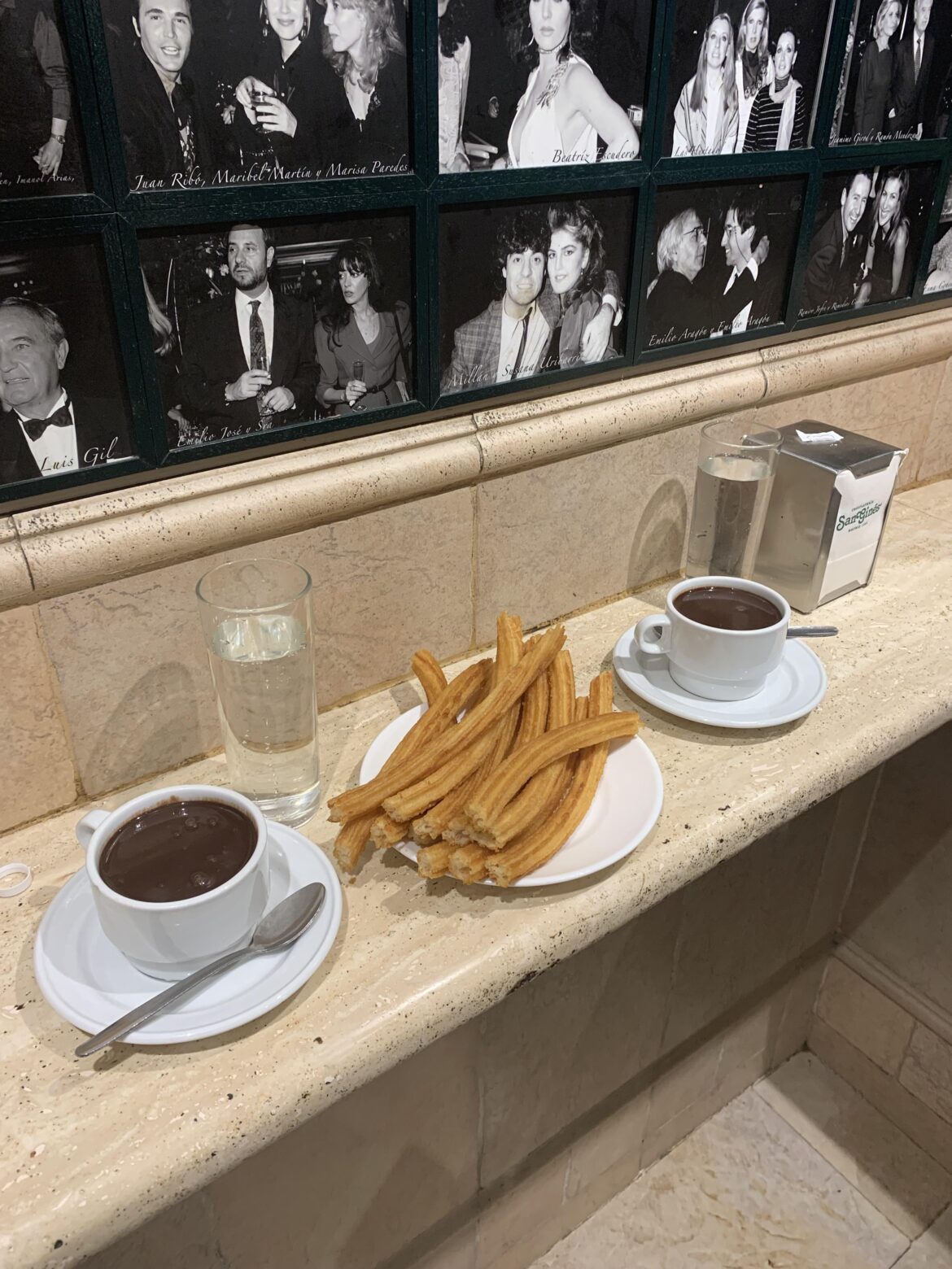 Chocolate con churros at Chocolateria San Gines in Madrid, Spain