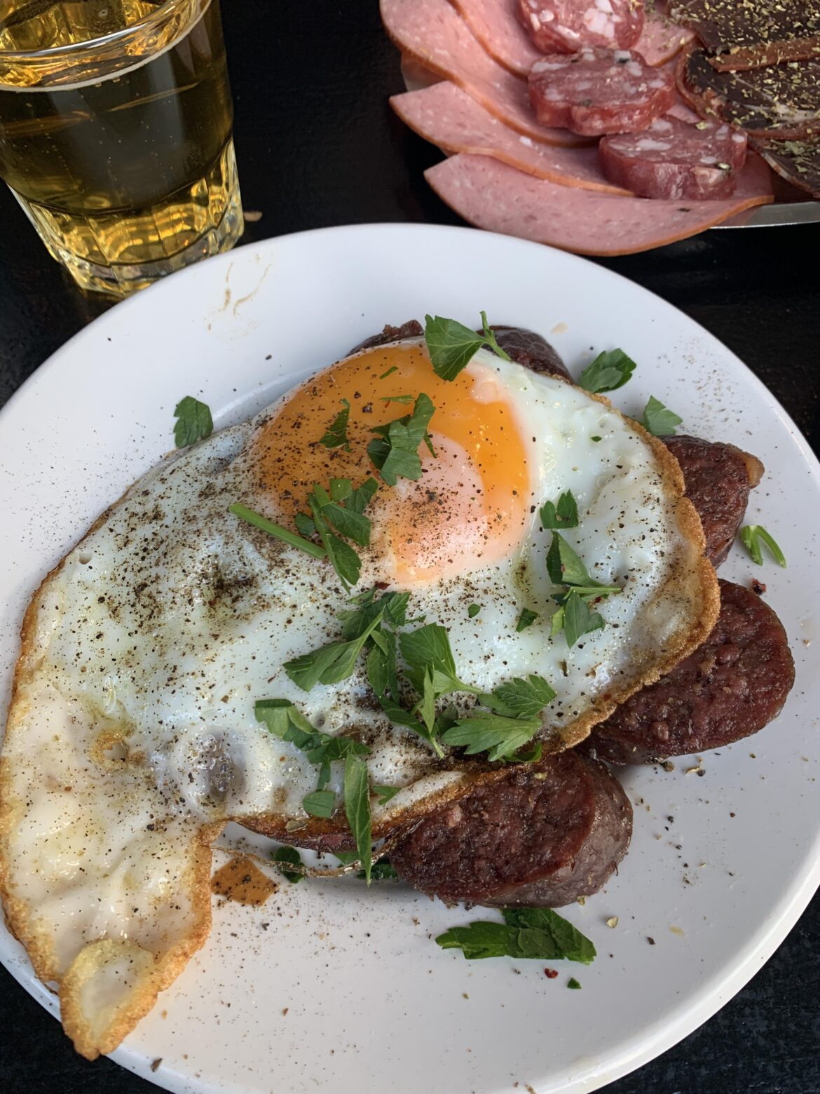 Armenian Sausage (Sujuk) with an egg on it