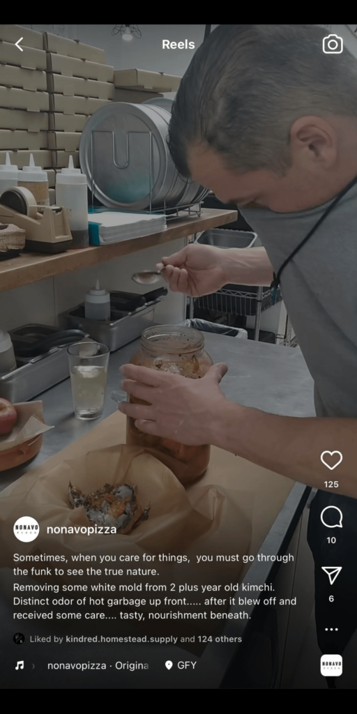 Scooping 'white mold' off of 'hot garbage' kimchi.