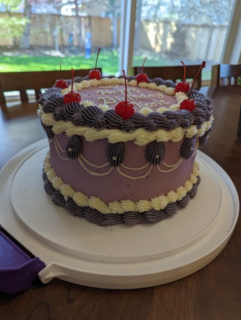 [Homemade] Cherry chip cake and cream cheese frosting