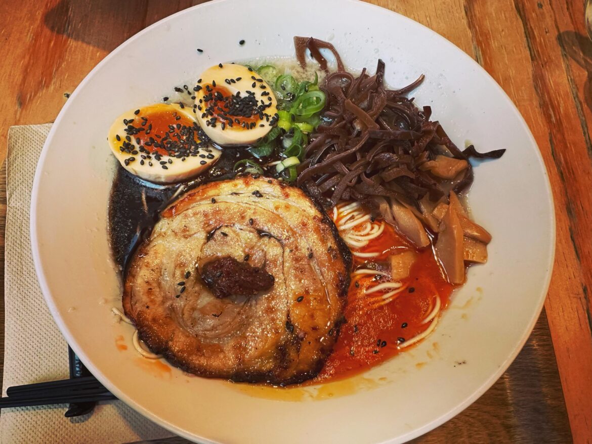 Black garlic and chili oil tonkotsu ramen
