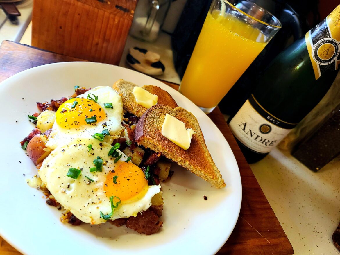Corned Beef Hash and Mimosas