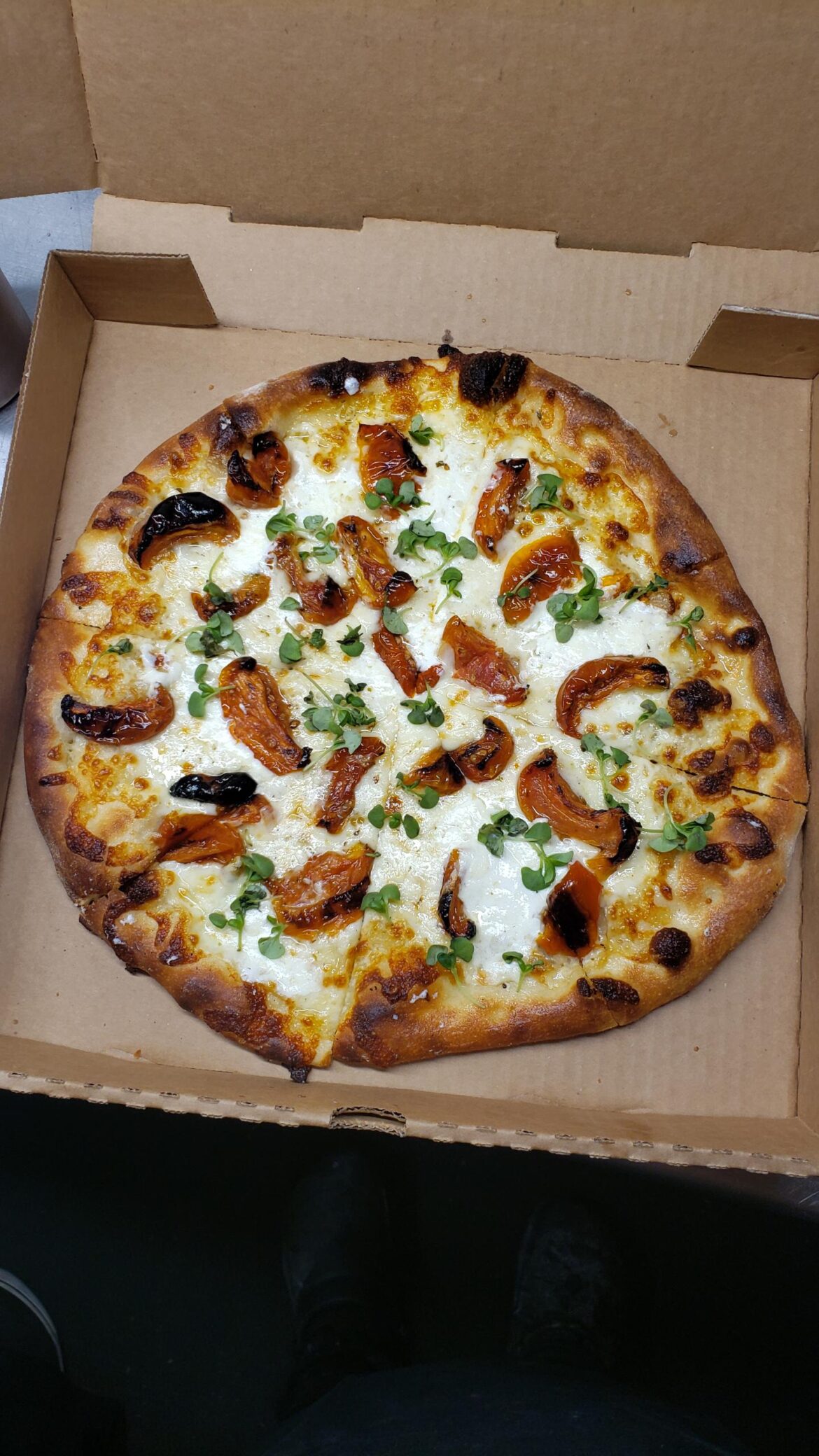 Thin crust Margherita from Garage Grill in Northville