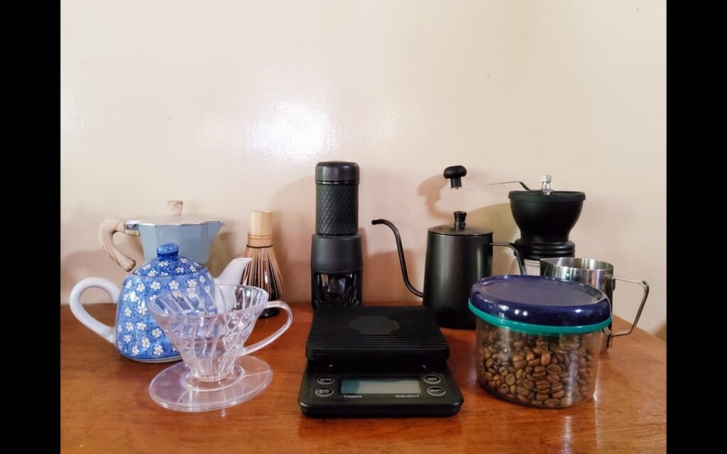 My cheap $123 coffee set-up for pour over and portable espresso