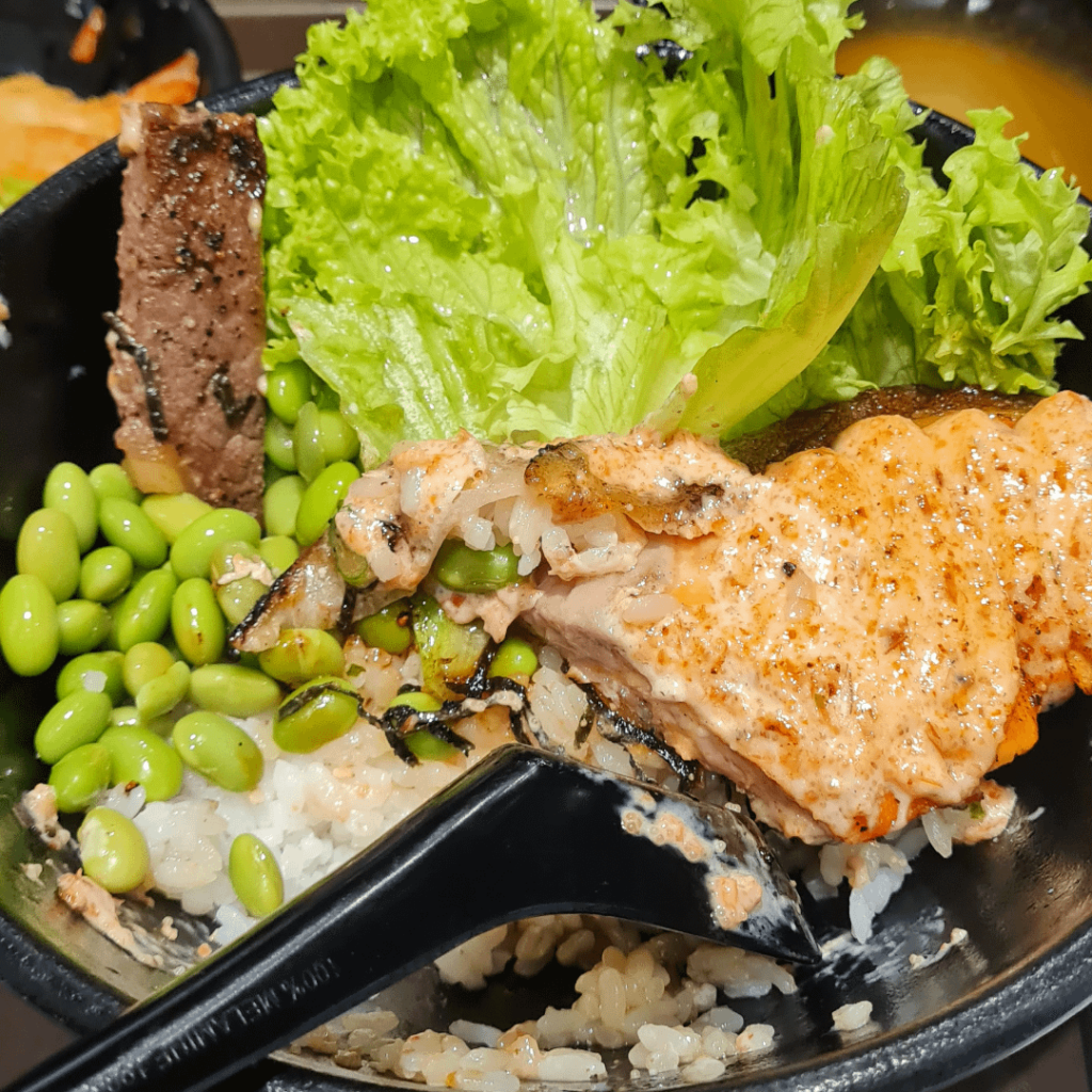 Mentai Salmon Don. Grill Salmon on Rice.