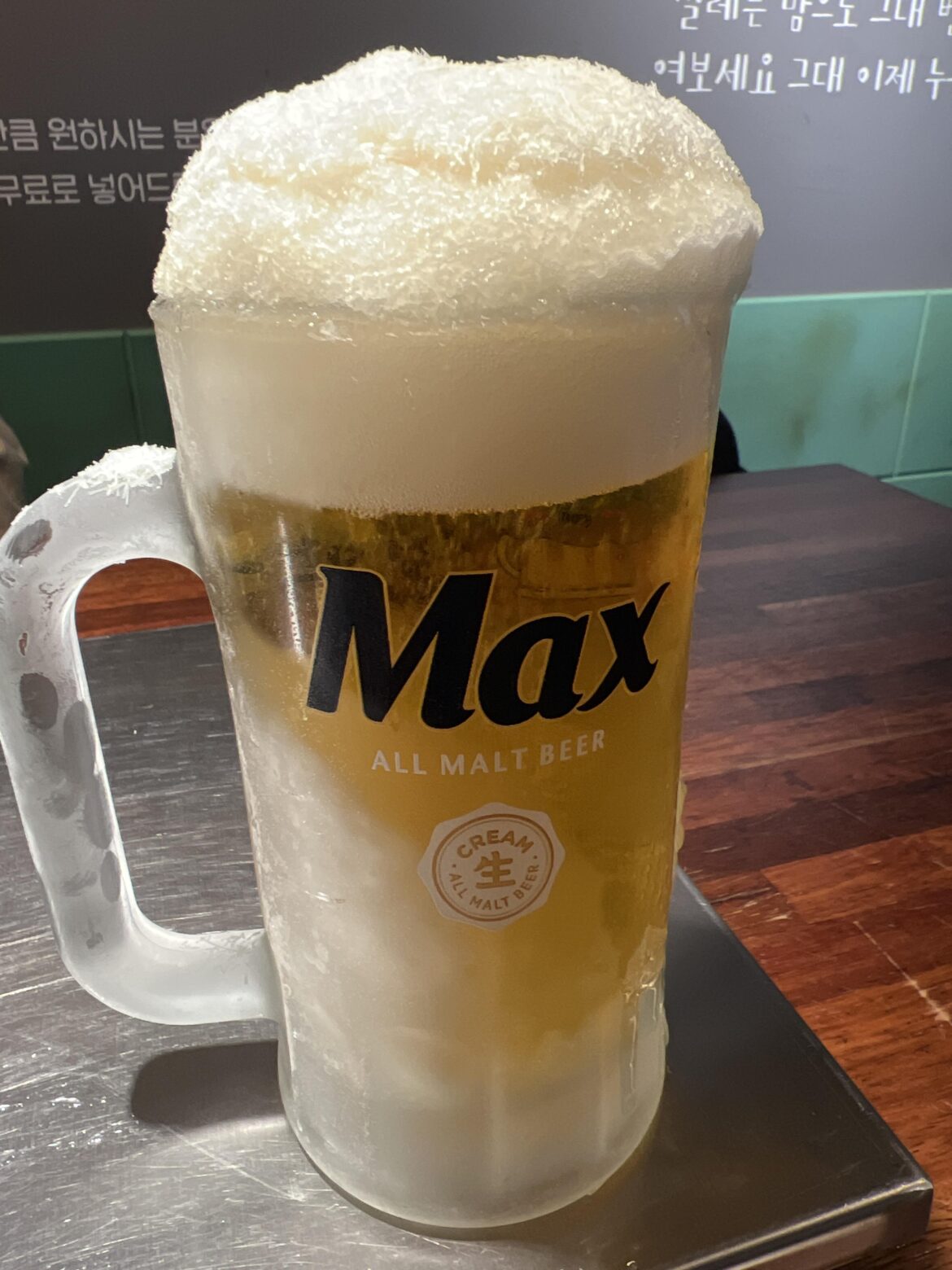 Refreshing beer with shaved ice on the top 🌨🌨