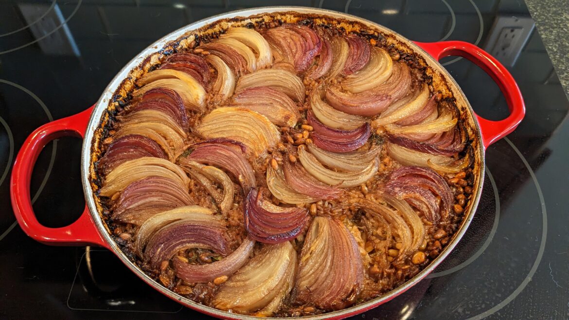 Pomegranate Baked Rice and Onions With Dill