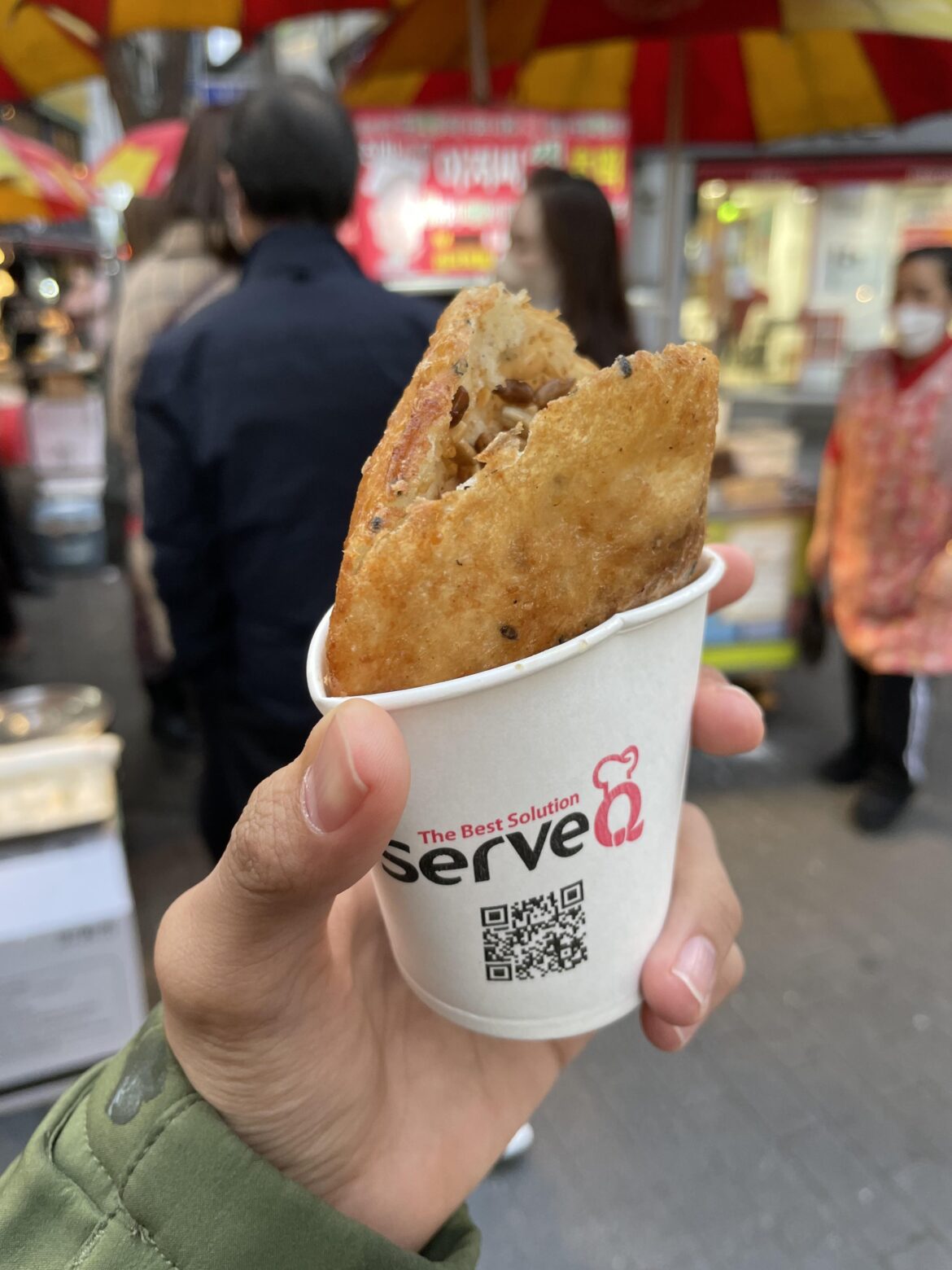 Hotteok (crispy pancake with brown sugar and nuts) in Busan, South Korea