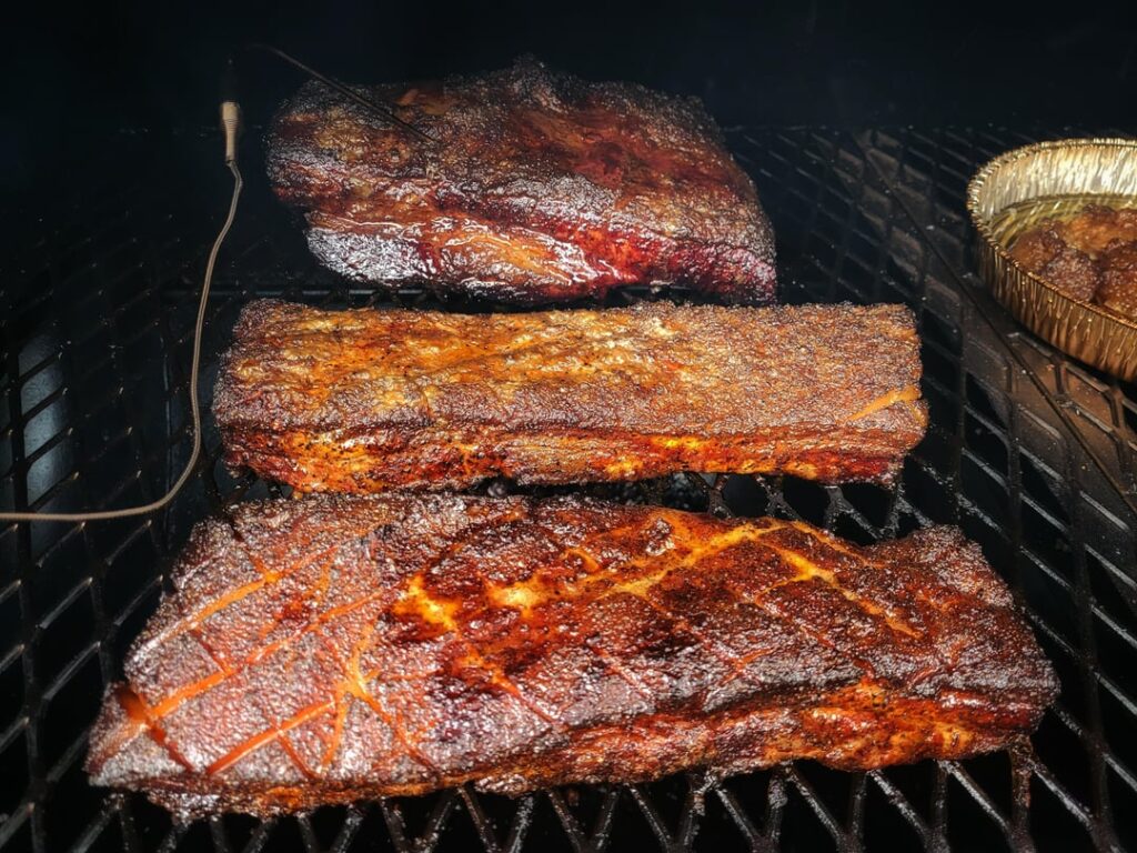 First brisket and pork belly on the homemade smoker!