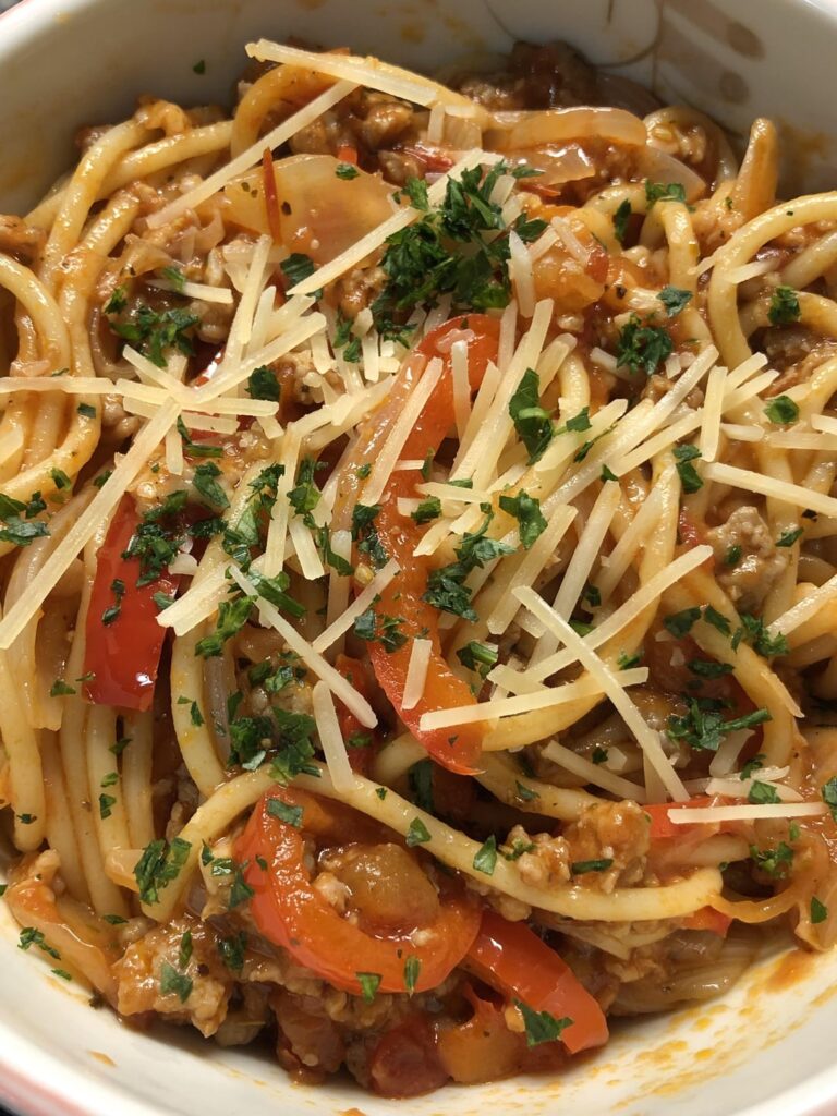 Tuscan Pork Sausage & Pepper Spaghetti. It was great!