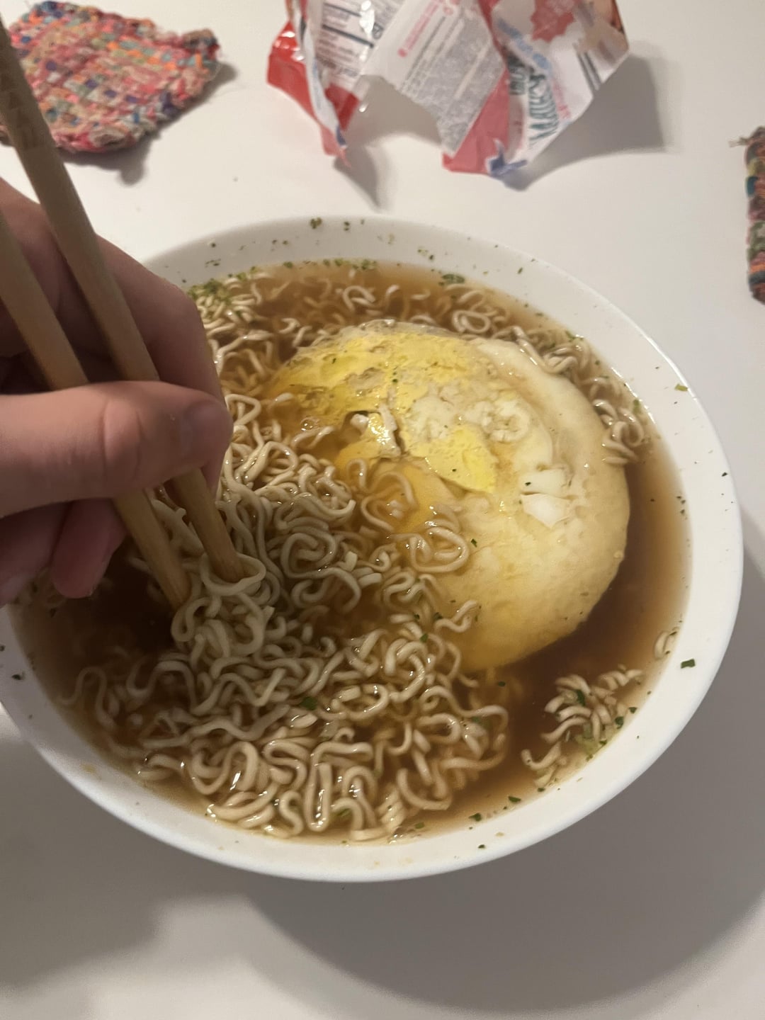 Sapporo Ichiban original ramen with two microwaved eggs Dining and