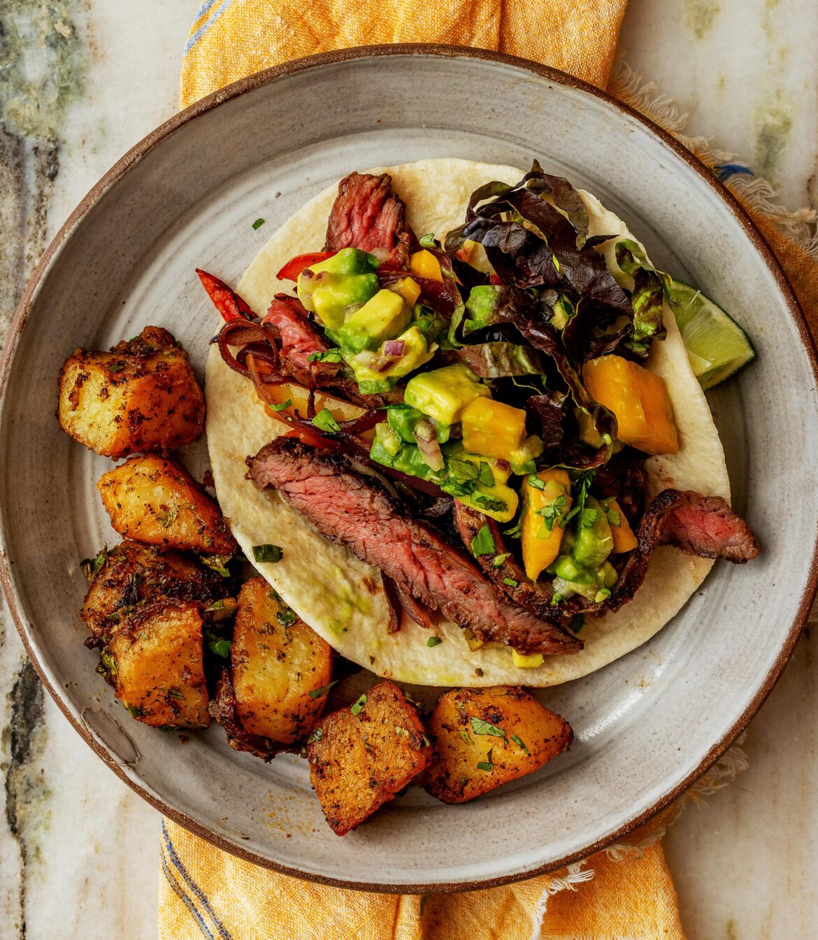 Steak Fajitas with Spicy Lime-Cilantro Potatoes