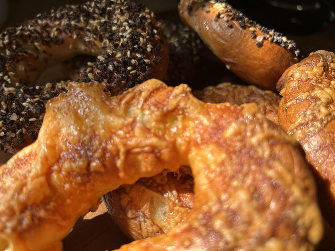 Bagels! Smoky cheddar and everything seasoned. Boiled with honey