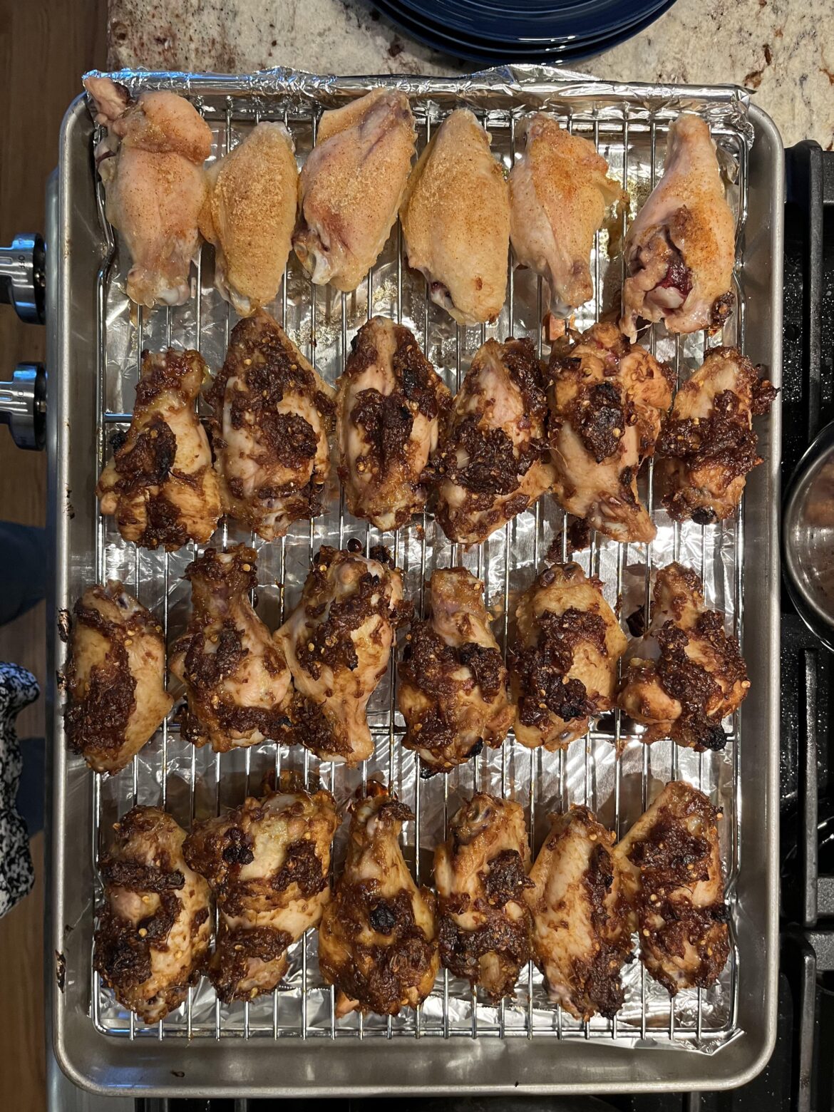 Baked chicken wings with tamarind ginger glaze