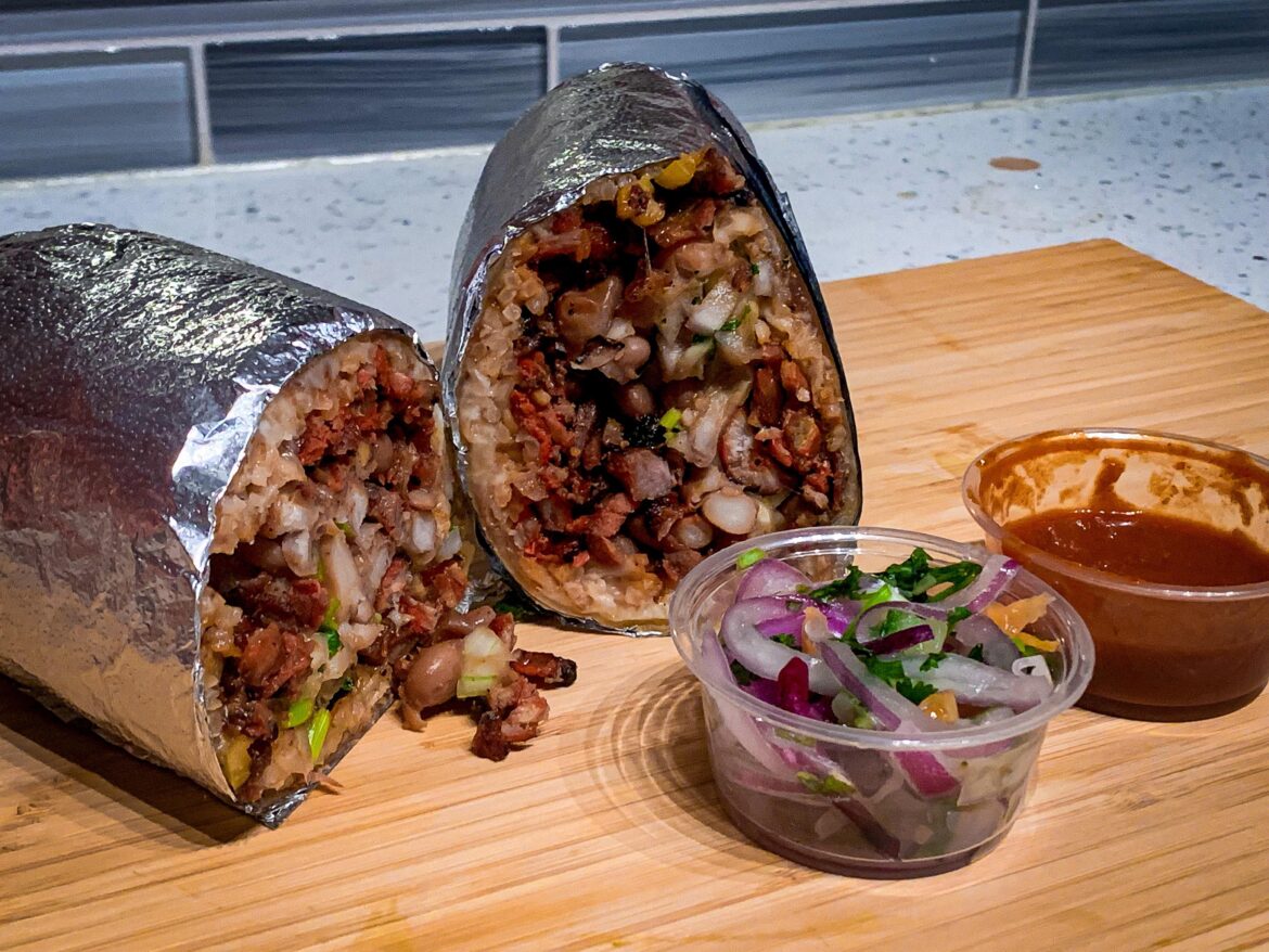 Huge al pastor burrito, great taste and cheap! By the CVS off Venice