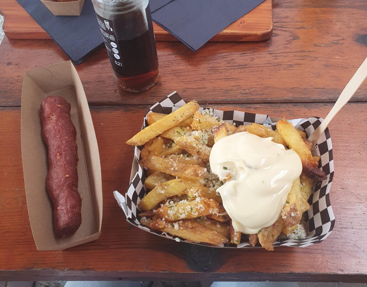 Parmesan garlic fries w/ truffle mayonaise & a cheese frikandel (Wageningen, the Netherlands)