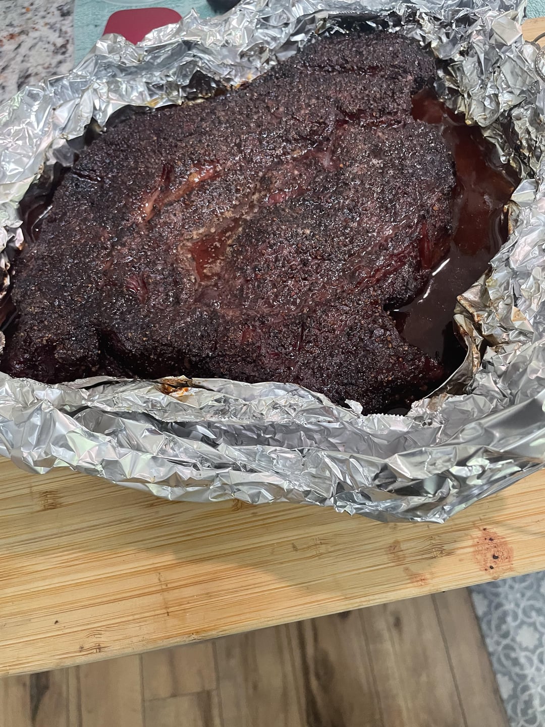 Smoked Chuck Roast w/ foil boat. Wife liked it kore than brisket