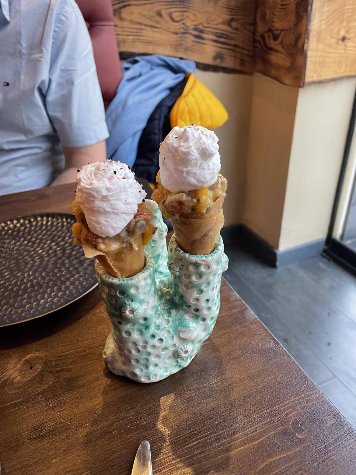 was told it looks like “dicks”. Ceviche with coconut cream