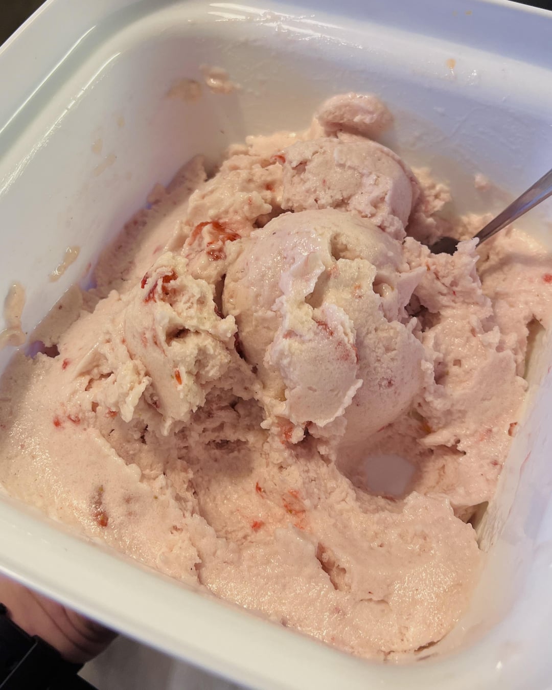 Huge tub of strawberry protein fluff + my churning method 152 cal