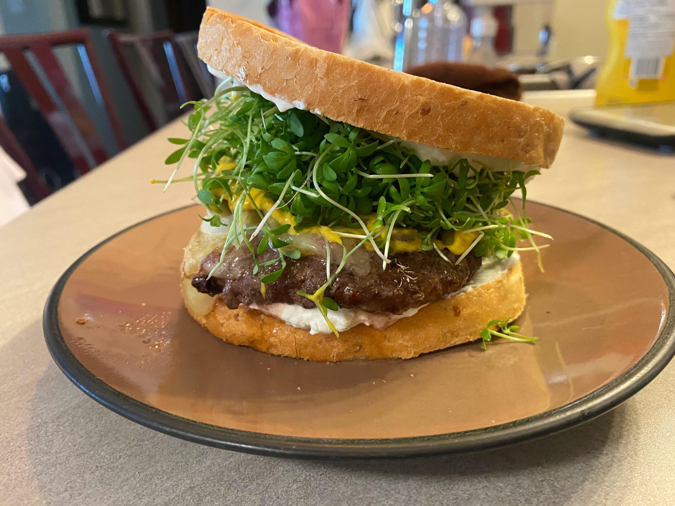 Muenster Burger w Homegrown Micro Greens Dining and Cooking