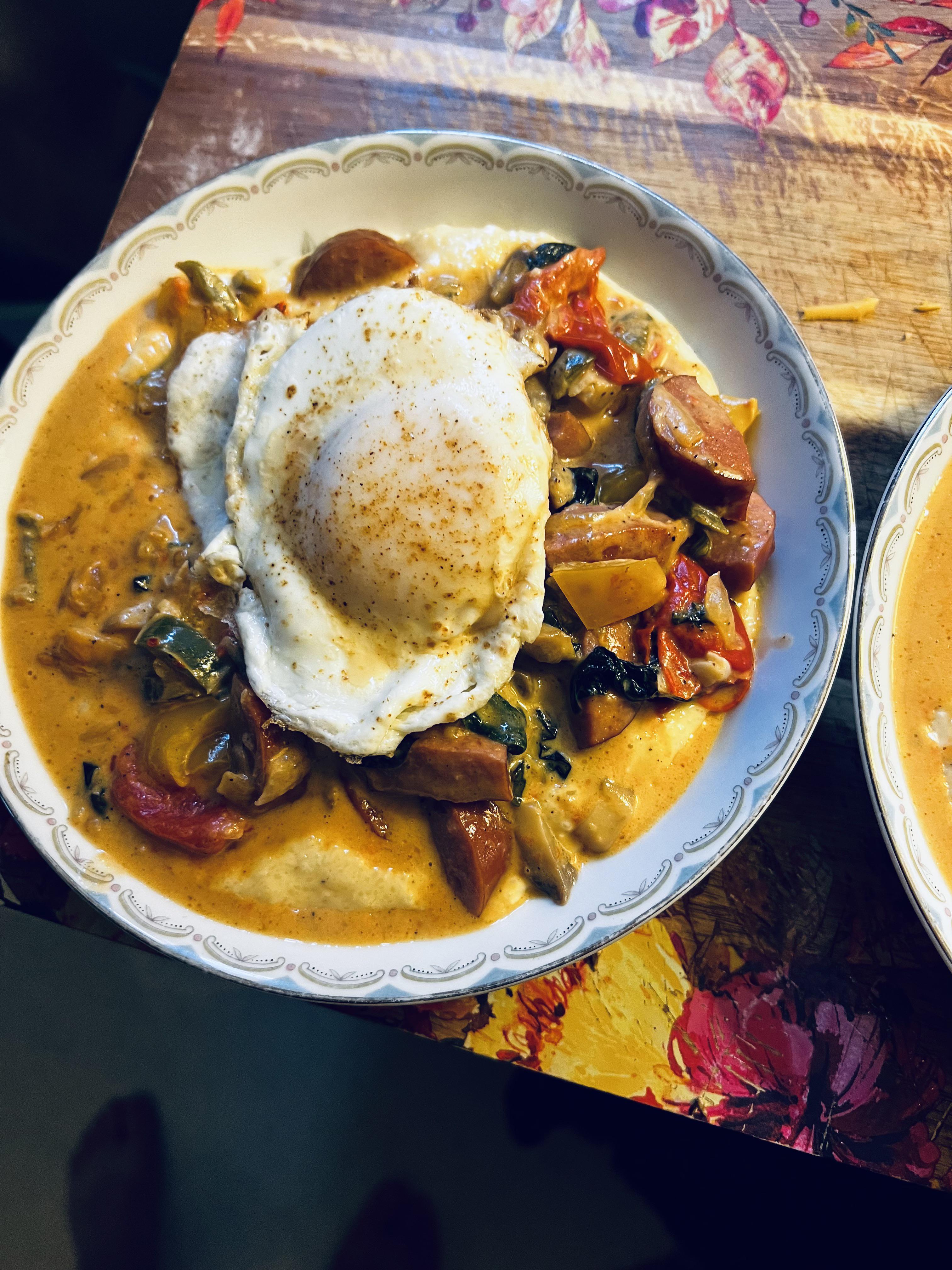 chickens laid a perfect garnish for my sausage and cheddar grits with