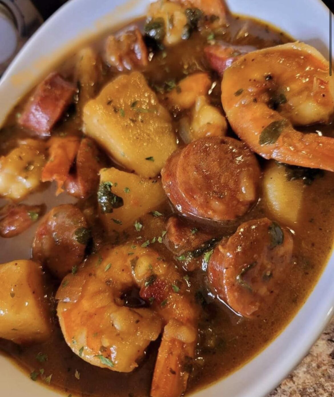 Shrimp sausage & potato stew (Recipe in the comment)