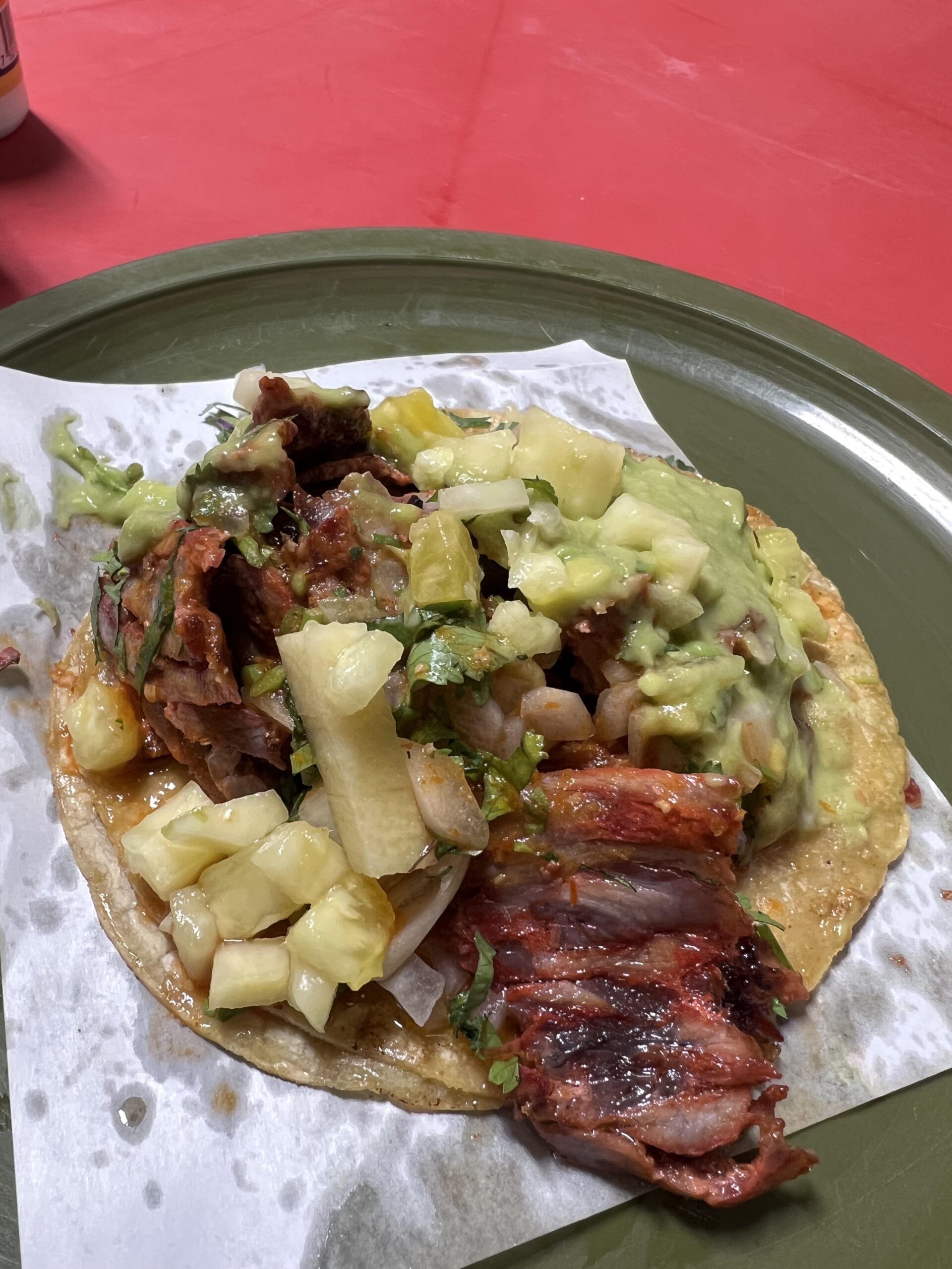 Taco de adobada (Pastor) from “Taqueria La Mexico,” in Ensenada