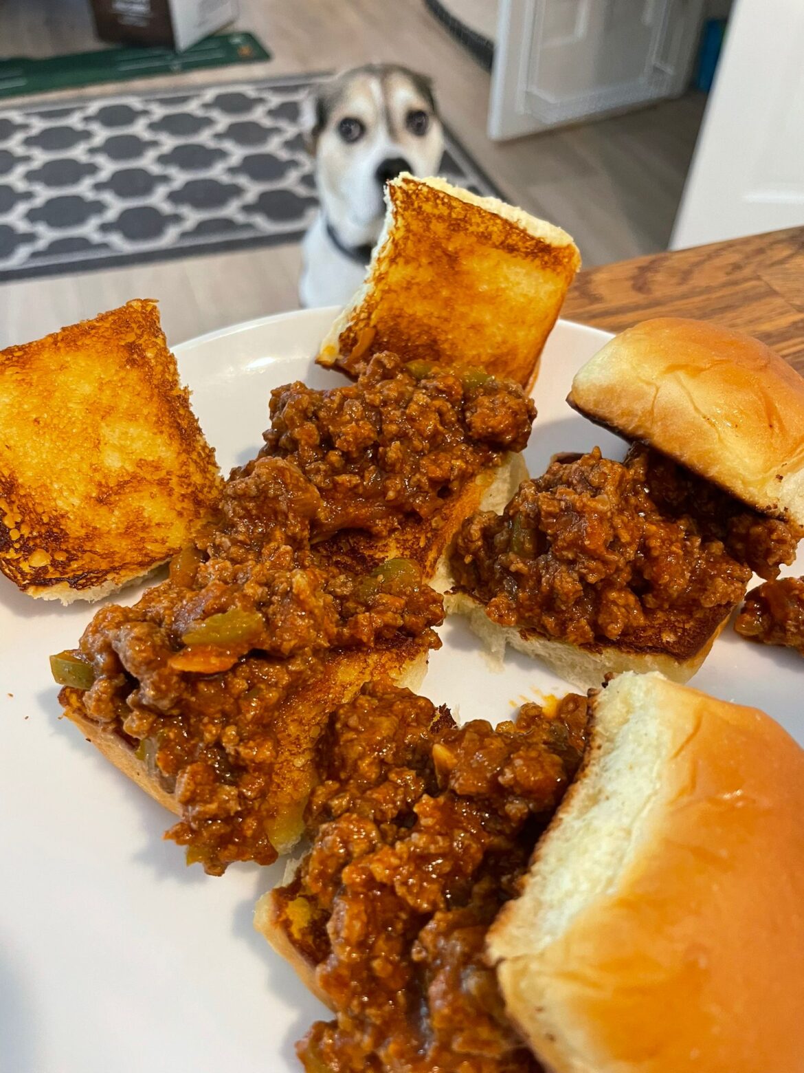 Sloppy joes on butter toasted Hawaiian rolls