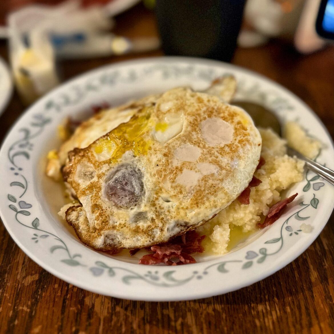 Over Easy with Grits and Turkey Bacon ala Chef Widya