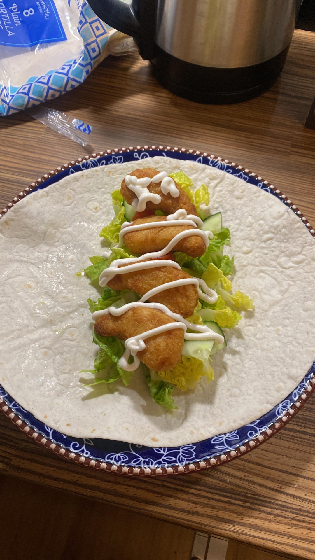 Chicken nugget wrap with potato waffles Dining and Cooking