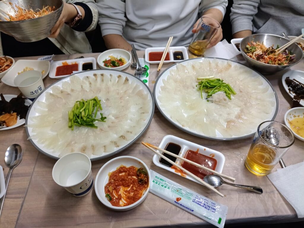 Sashimi in Sokcho. Rock flonder, Ratfish, Fugu