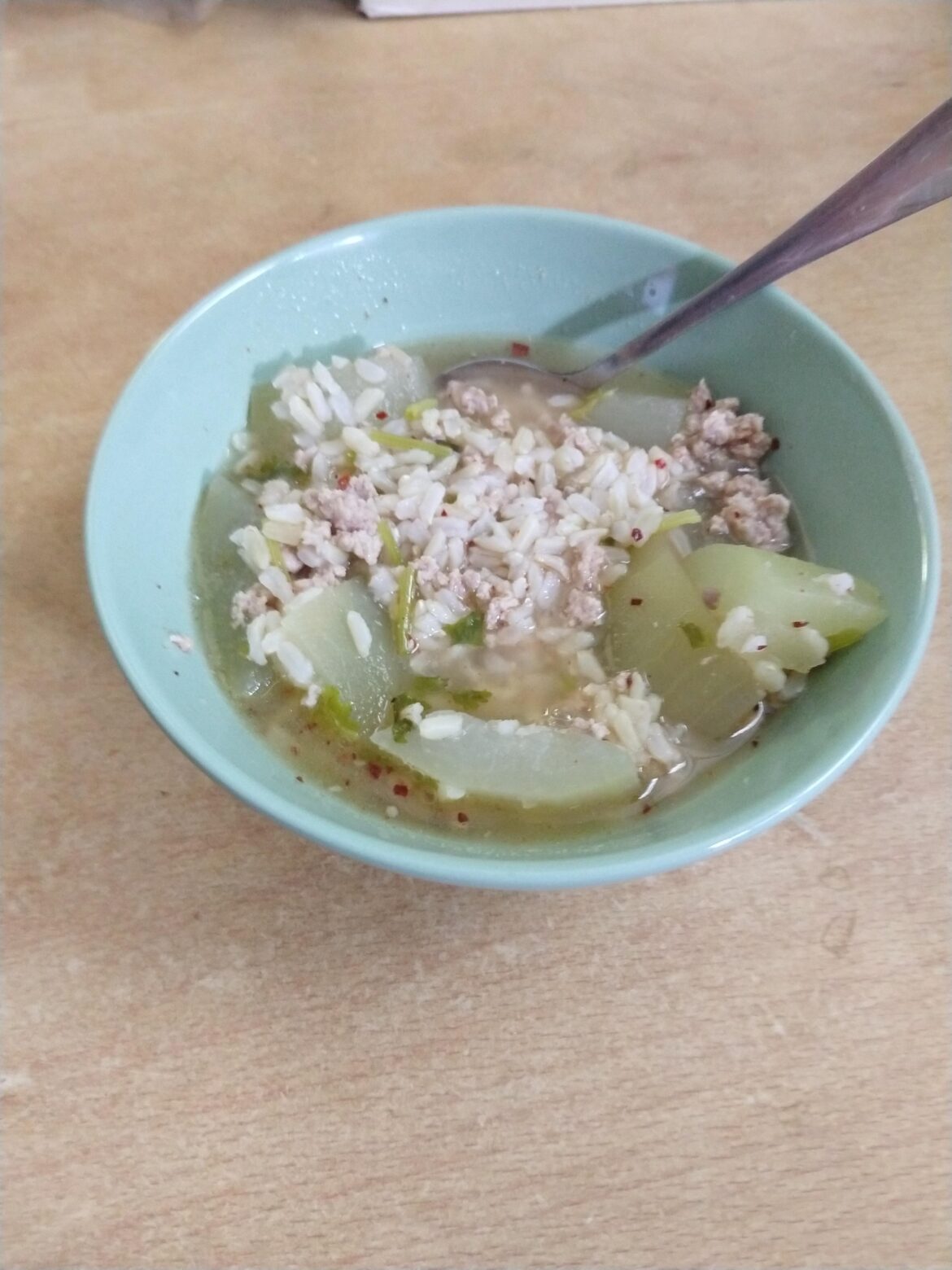 Don't know what this is called. Found at a roadside cart in Thailand. Pork, Squash, and some green stuff. very good and cheap 20 THB.