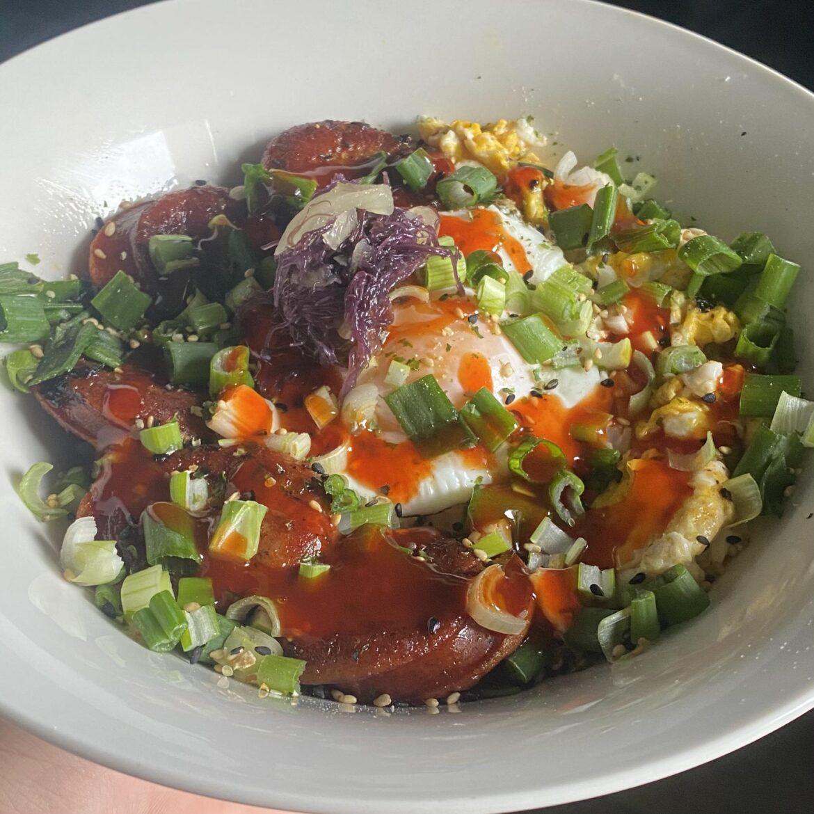 Does it count if the egg is under the green onions?