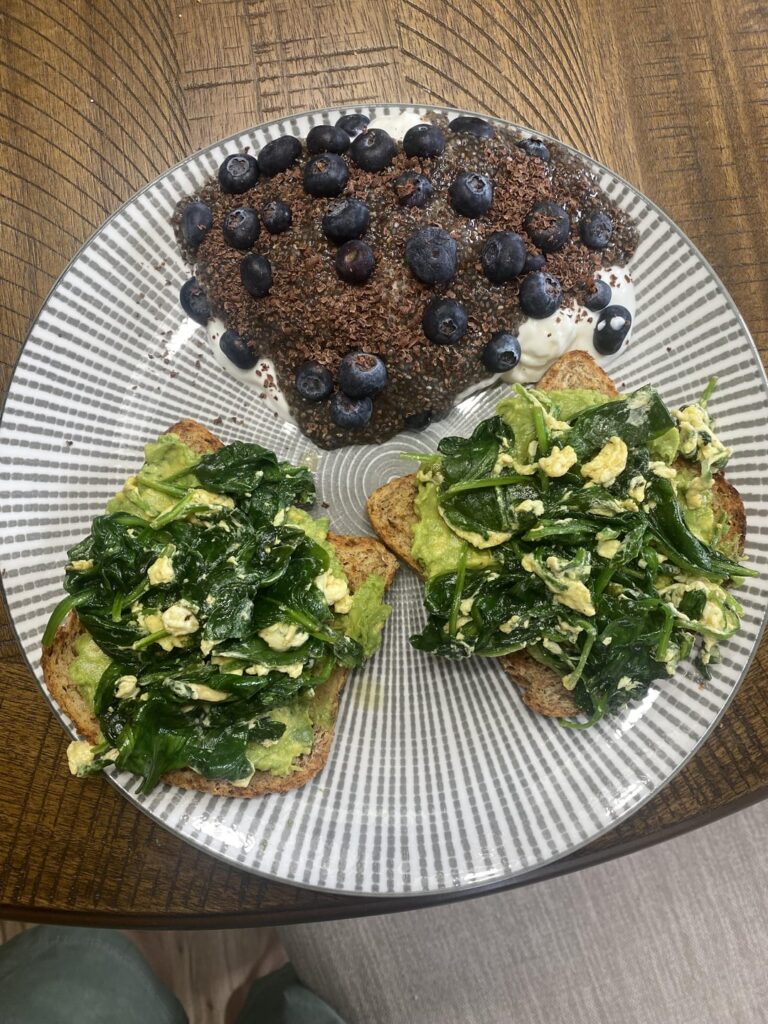 Avocado toast and Greek Yogurt for breakfast! 810 calories, 38g Protein, 49g Fat— All minimally processed foods!