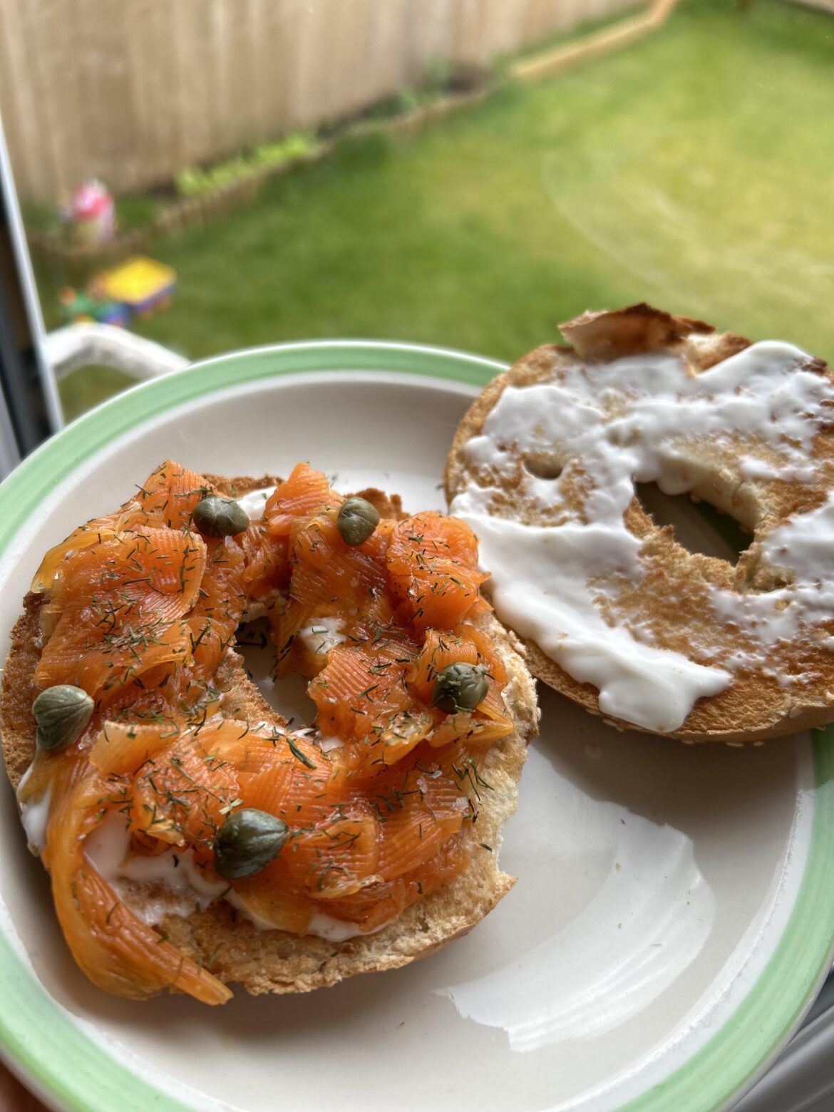 “Salmon” lox bagel