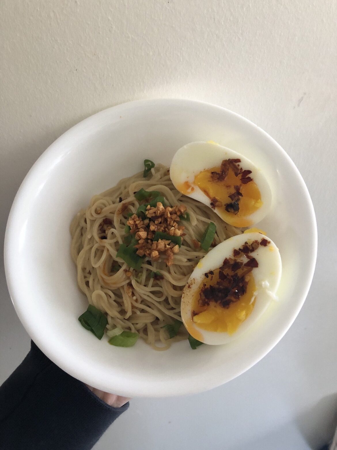 Added a soft boiled egg and chili oil onto noodles for a quick lunch