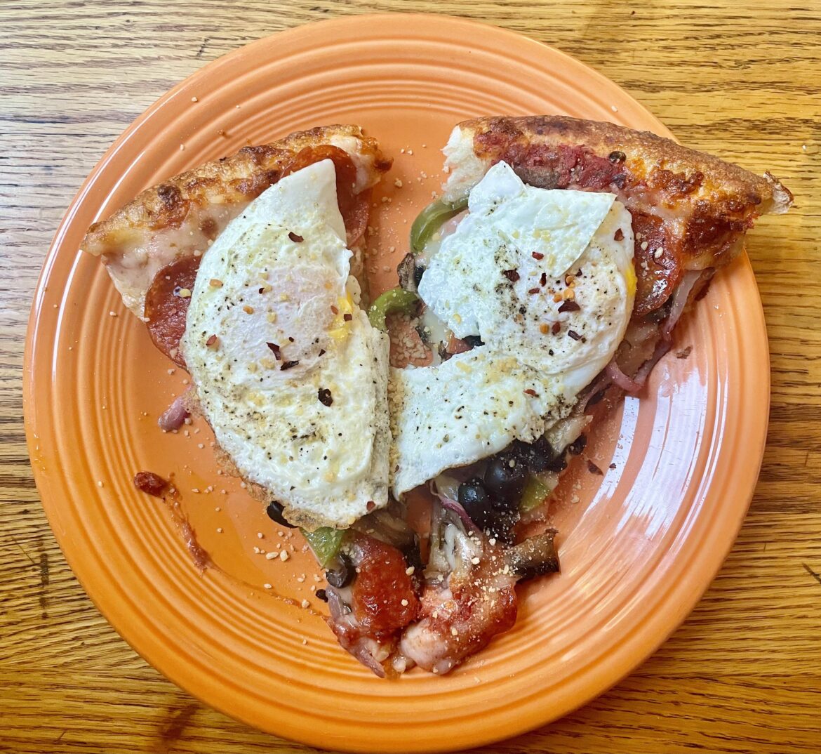 What’s better than leftover pizza? Egg on leftover pizza.