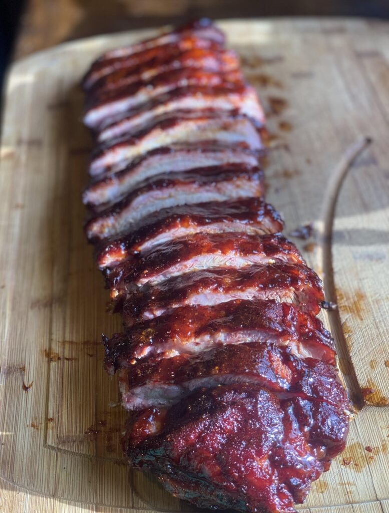 Kurobuta pork baby back ribs in a homemade honey bbq sauce