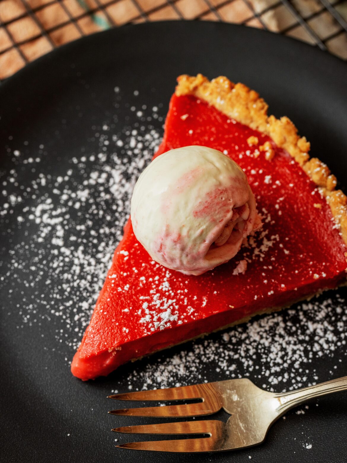 Rhubarb tart with rhubarb ice cream