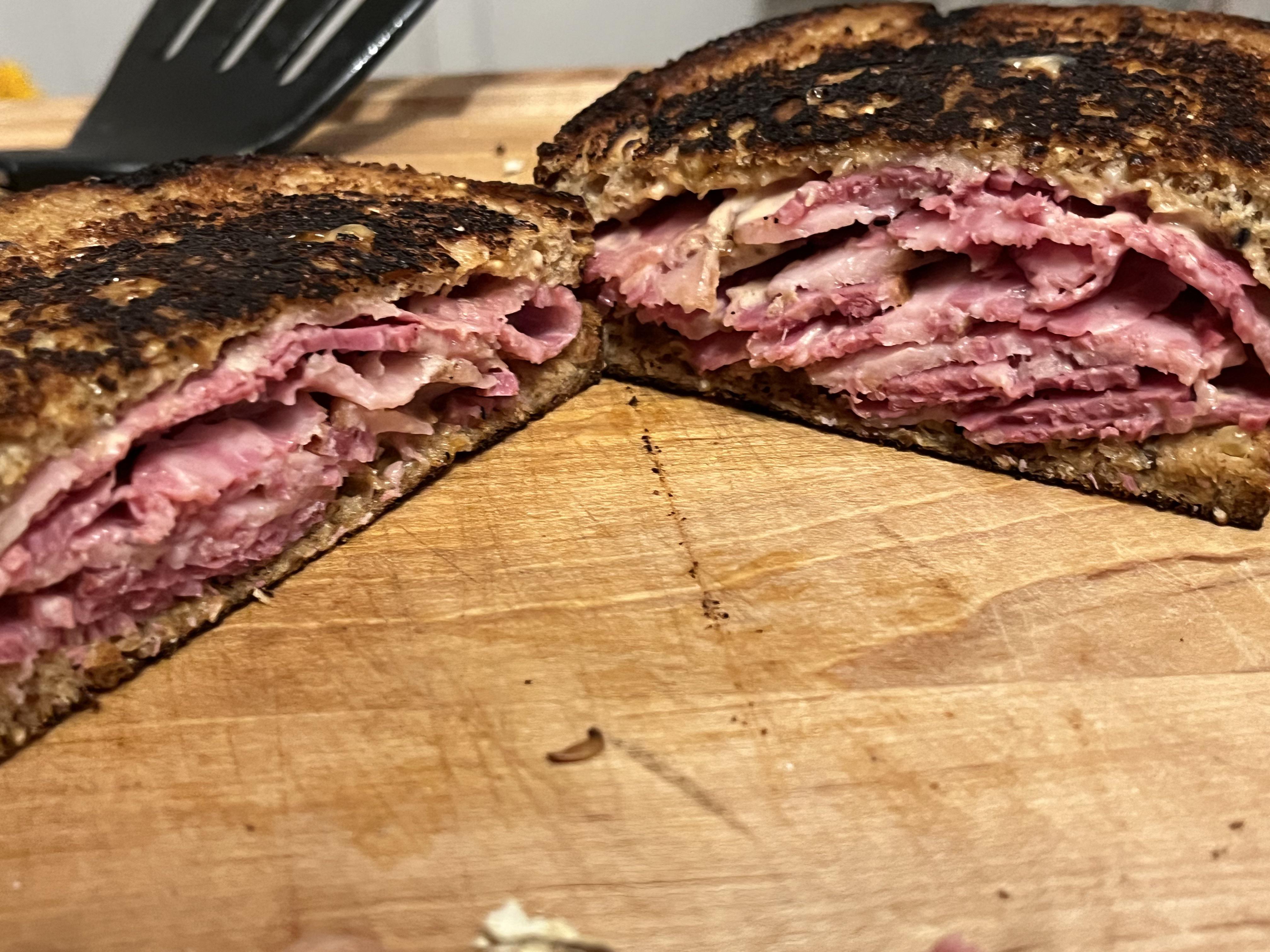 Homemade corned beef brisket, “Russian” dressing, and Munster chee on