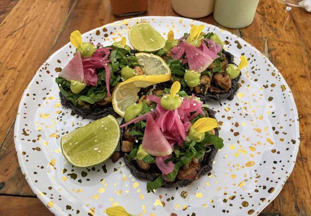Sopes de Pulpo (fried blue corn cakes with octopus)