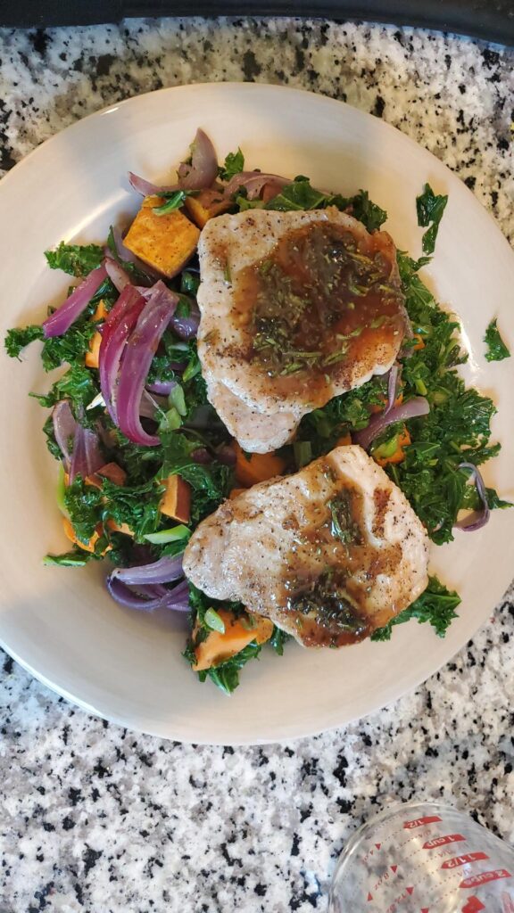 Rosemary Fig Chicken w/ kale sweet potato jumble 8/10