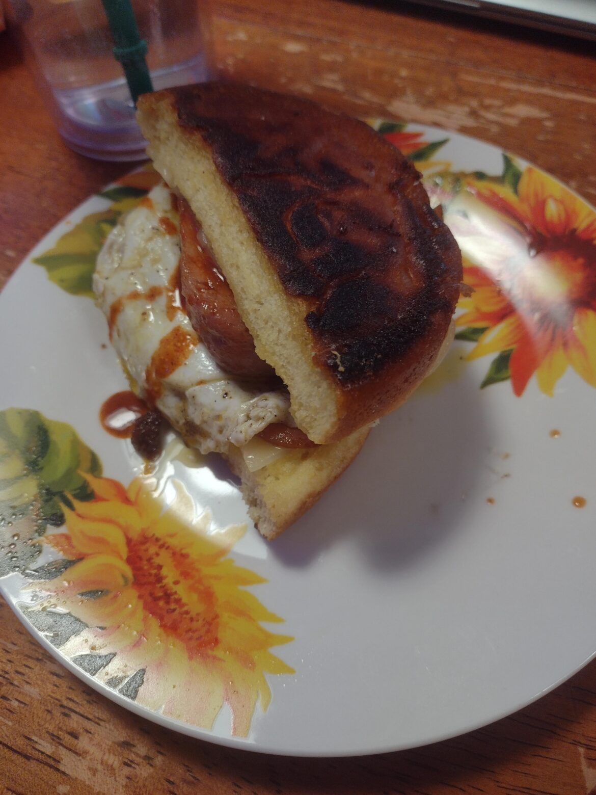 fried egg, cheddar cheese, spam, fried spam and Tapatio hot sauce on toasted bun. SO good!