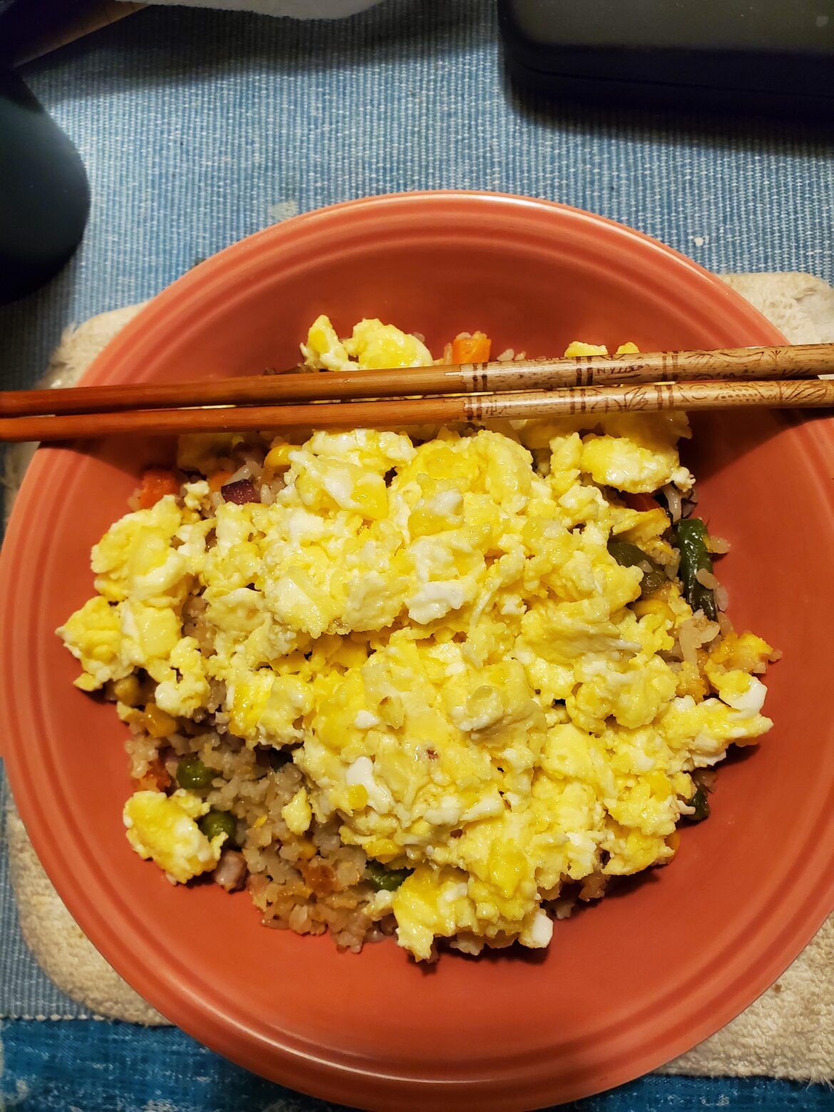 Scrambled eggs on homemade fried rice