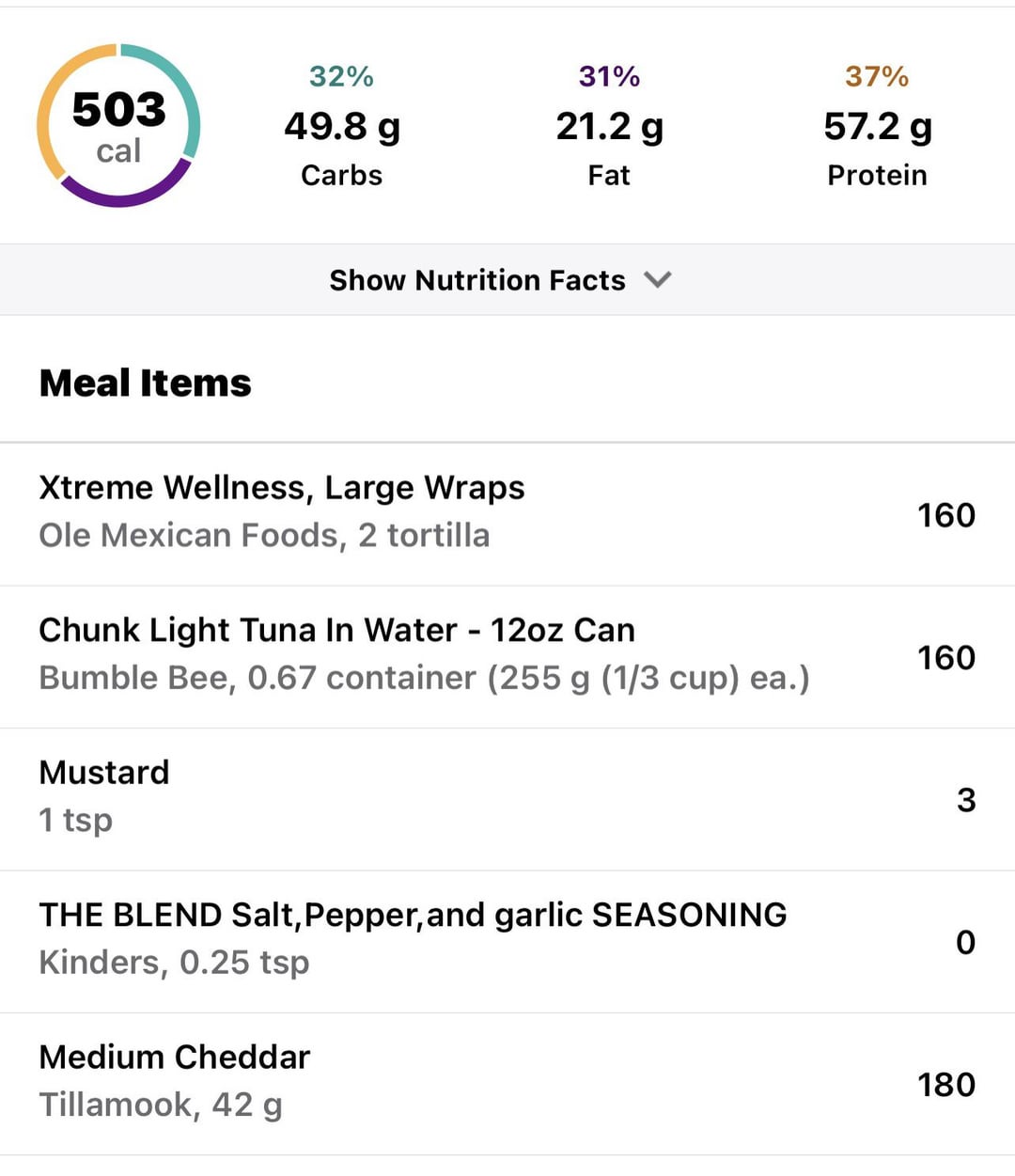 503 Cal Tuna Melt. Real Cheddar. 57g Protein & 34g Fiber! Dining and