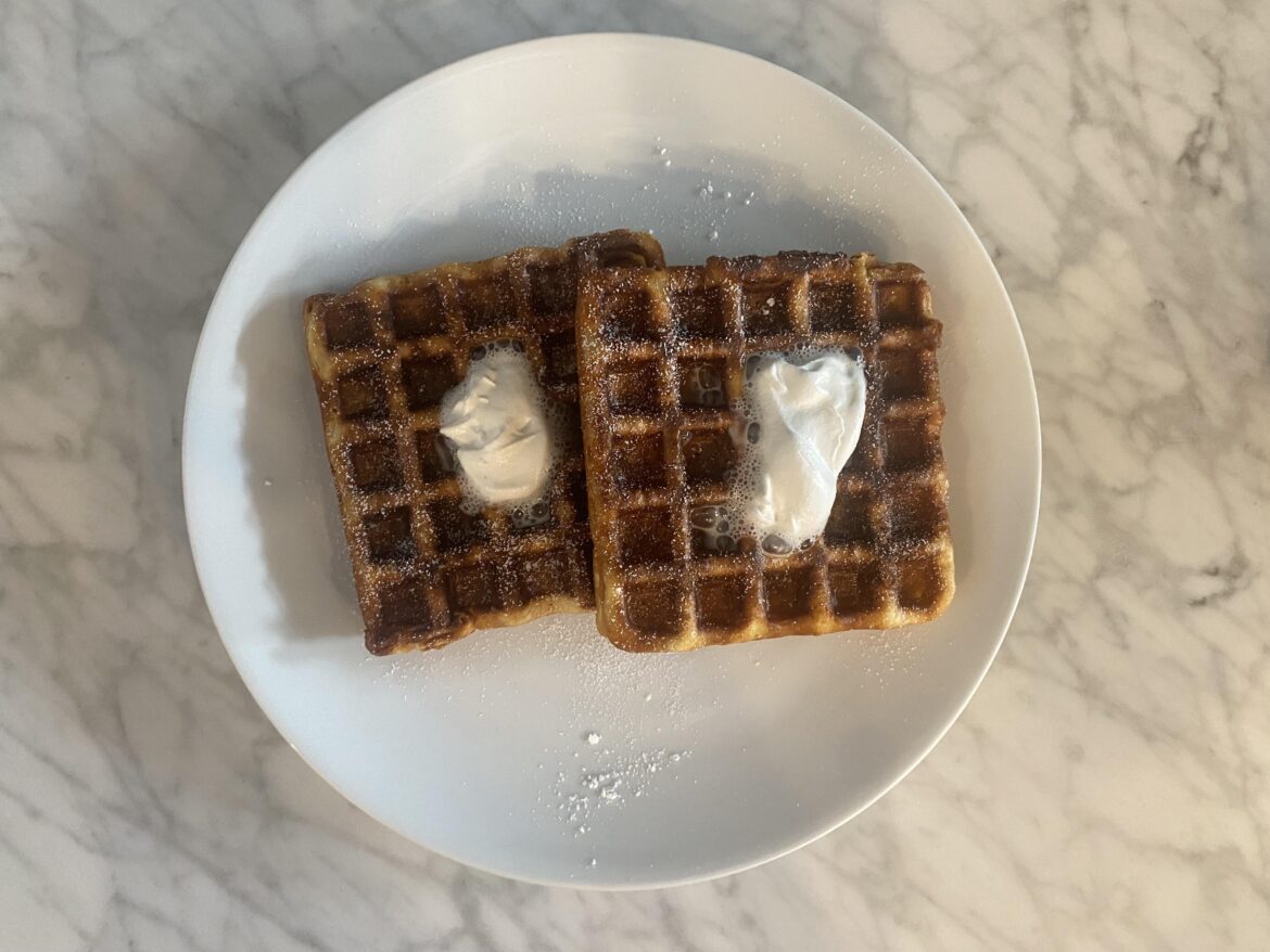 experimenting with waffles, round two: vanilla with whipped cream.
