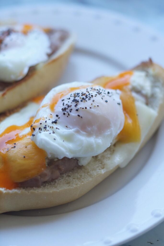My breakfast - three cheese molletes with a poached egg and habanero sauce