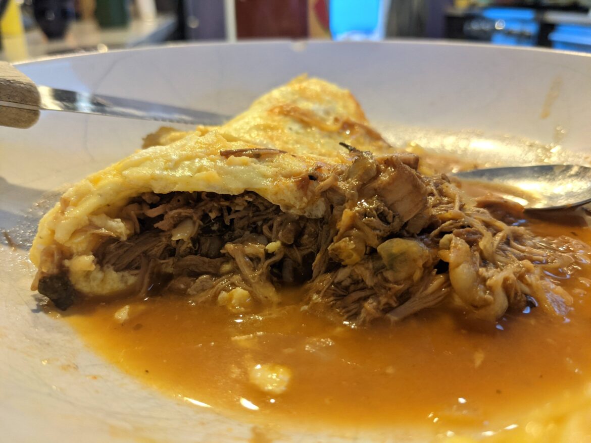 Leftover pozole turned to omlette