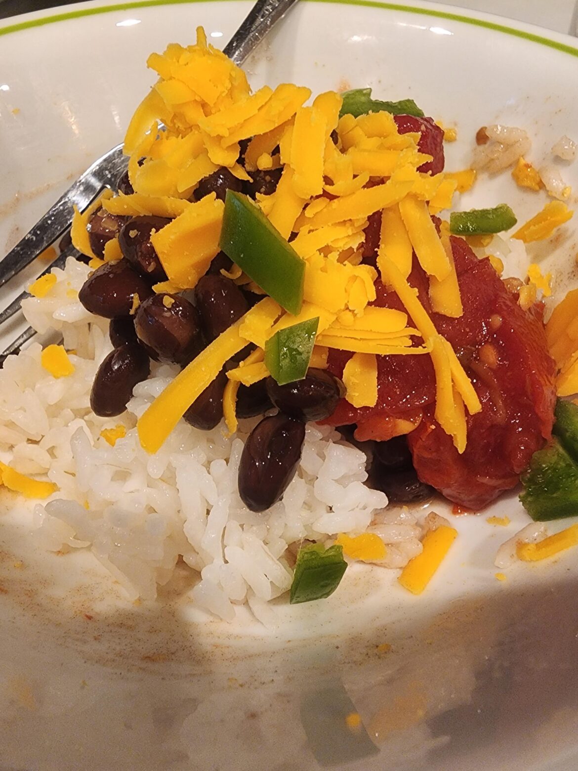 "Poor Man's" burrito bowl. Approximately $2.50 worth of ingredients, feeds 4.